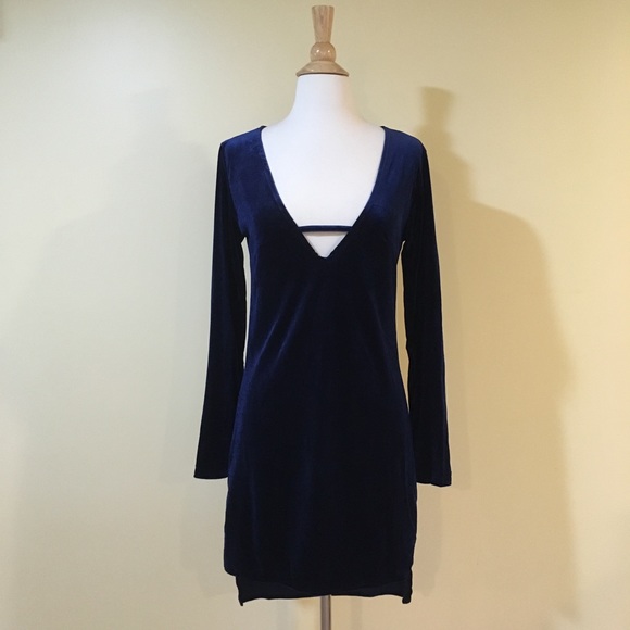 Luxe Midnight Blue Velvet Strappy Tunic Dress - Picture 3 of 5